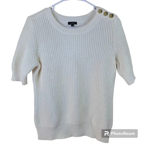 Talbots 100% cotton elbow length sleeve crew neck sweater with button detail - Picture 1 of 7